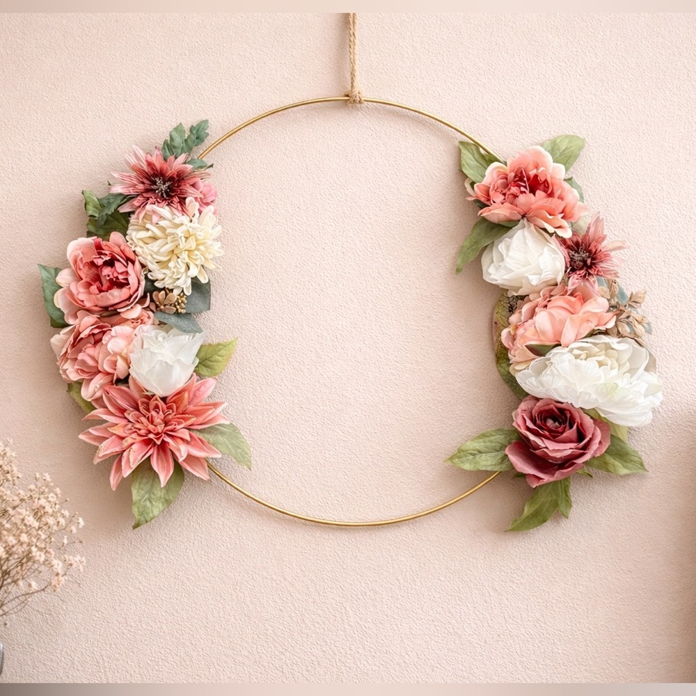 Handmade Pink Cream Gold Floral Wreath | 19 IN (2 of 3)